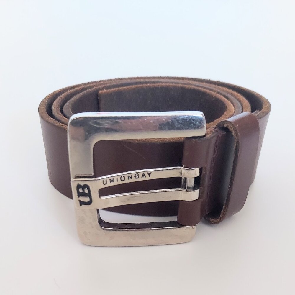 Union Bay Leather Belt Soft Leather Belt Buckle Brown 37"